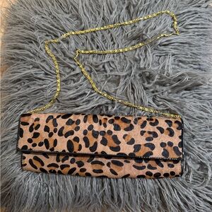 Aldo Leopard Print Clutch with Gold Chain